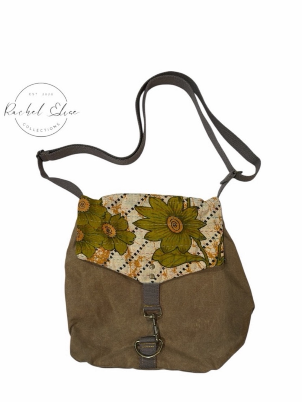 Rachel‎ Elise Olive Canvas Floral Crossbody Bag